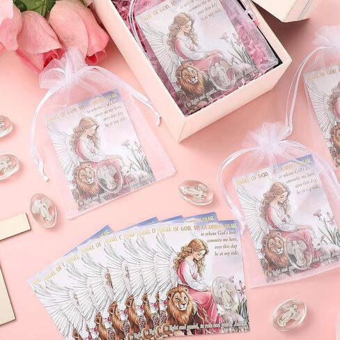 Wesiti 12 Set Guardian Angel Worry Stone for Women and Girls 1.2 inch Pocket Angel with Cards Organza Bags Worry Stones for Anxiety in Kuwait
