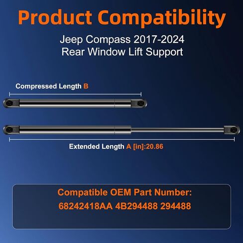 Qty (2) Rear Window Factory Top Lift Support Compatible with Jeep Wrangler 1997-2006, Gas Shock Spring Replace OE# 55076310AB 55076310AD by Euplokeer in Saudi Arabia