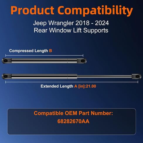 Qty (2) Rear Window Factory Top Lift Support Compatible with Jeep Wrangler 1997-2006, Gas Shock Spring Replace OE# 55076310AB 55076310AD by Euplokeer in Saudi Arabia