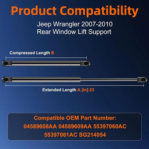 Qty (2) Rear Window Factory Top Lift Support Compatible with Jeep Wrangler 1997-2006, Gas Shock Spring Replace OE# 55076310AB 55076310AD by Euplokeer in Saudi Arabia