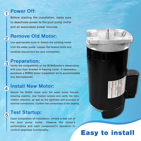 B2853 Pool Pump Motor,1HP | 115/230V | 56Y Frame | 3450 RPM | 6.5/13.0 Max Amps,Compatible with Sta-Rite,Hydro-Tech,Premier,Aquaflo,Red Jacket,Sears,Pac Fab and AO Smith Century Pumps in Saudi Arabia