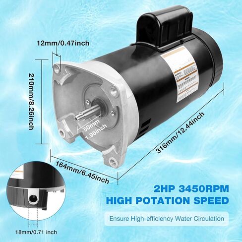 B2853 Pool Pump Motor,1HP | 115/230V | 56Y Frame | 3450 RPM | 6.5/13.0 Max Amps,Compatible with Sta-Rite,Hydro-Tech,Premier,Aquaflo,Red Jacket,Sears,Pac Fab and AO Smith Century Pumps in Saudi Arabia