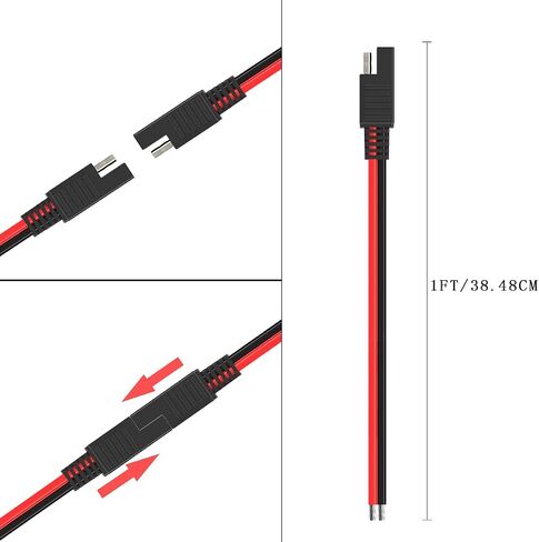كابل موصل SAE ، 16AWG 1FT 2 PIN SAE موصل سريع قطع الاتصال لدراجة نارية للسيارة لوحة الطاقة الشمسية (2 حزمة) in Kuwait