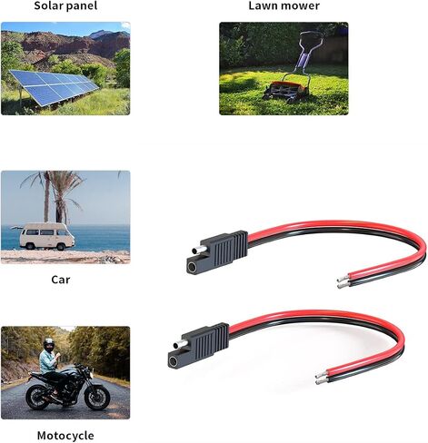 كابل موصل SAE ، 16AWG 1FT 2 PIN SAE موصل سريع قطع الاتصال لدراجة نارية للسيارة لوحة الطاقة الشمسية (2 حزمة) in Kuwait