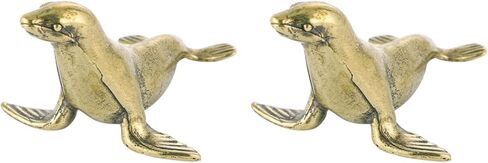 2Pcs Brass Mini Seal Figurine - Vintage Sea Animal Ornament for Desktop Decor, Collectible Seal Sculpture, Retro Home Accessories in Saudi Arabia