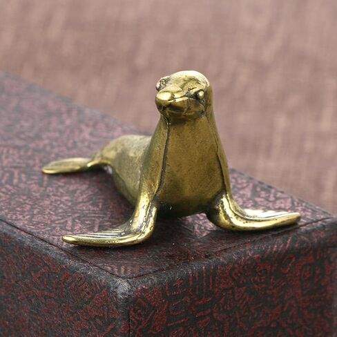 2Pcs Brass Mini Seal Figurine - Vintage Sea Animal Ornament for Desktop Decor, Collectible Seal Sculpture, Retro Home Accessories in Saudi Arabia