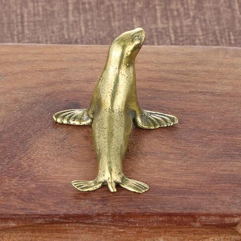2Pcs Brass Mini Seal Figurine - Vintage Sea Animal Ornament for Desktop Decor, Collectible Seal Sculpture, Retro Home Accessories in Saudi Arabia
