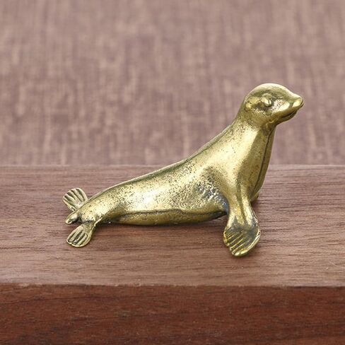 2Pcs Brass Mini Seal Figurine - Vintage Sea Animal Ornament for Desktop Decor, Collectible Seal Sculpture, Retro Home Accessories in Saudi Arabia
