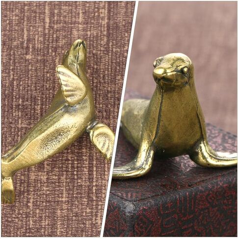 2Pcs Brass Mini Seal Figurine - Vintage Sea Animal Ornament for Desktop Decor, Collectible Seal Sculpture, Retro Home Accessories in Saudi Arabia