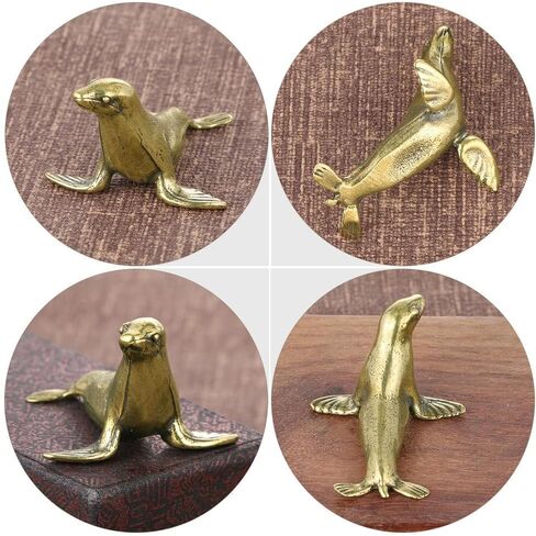2Pcs Brass Mini Seal Figurine - Vintage Sea Animal Ornament for Desktop Decor, Collectible Seal Sculpture, Retro Home Accessories in Saudi Arabia