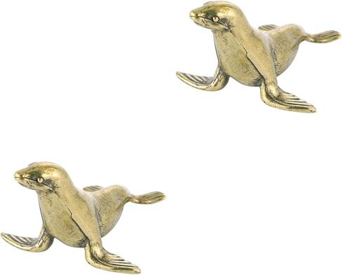 2Pcs Brass Mini Seal Figurine - Vintage Sea Animal Ornament for Desktop Decor, Collectible Seal Sculpture, Retro Home Accessories in Saudi Arabia