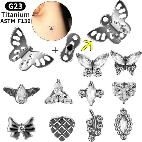 14g G23 Titanium Hypoallergenic Cubic Zirconia Butterfly Dermal Anchor Tops and Base Microdermals Jewelry for Body Piercing in Kuwait
