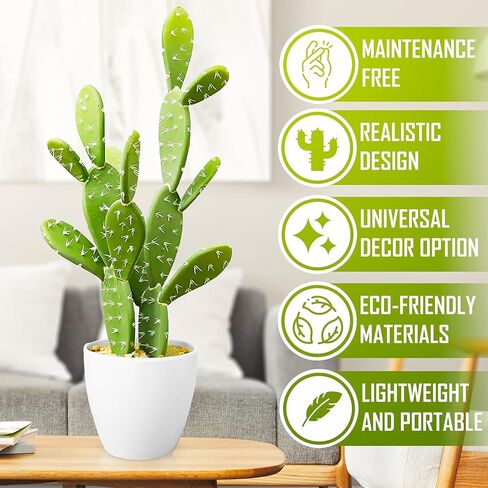 Artificial Fake Cactus Plant - 27 Inch Large Faux Cactus Plant for Indoor - Tall Artificial Cactus Plant for Home Decor - Large Fake Desert Plants, Green, SAC60 in Saudi Arabia
