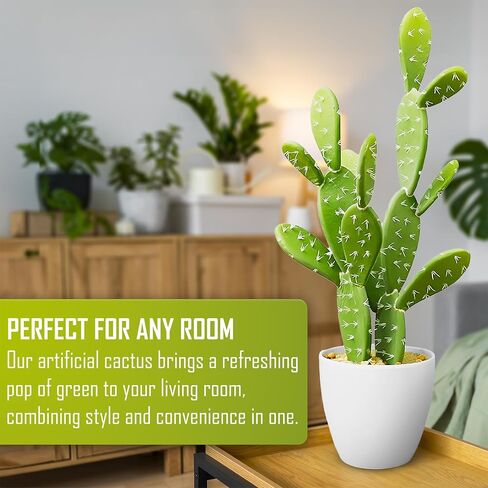Artificial Fake Cactus Plant - 27 Inch Large Faux Cactus Plant for Indoor - Tall Artificial Cactus Plant for Home Decor - Large Fake Desert Plants, Green, SAC60 in Saudi Arabia