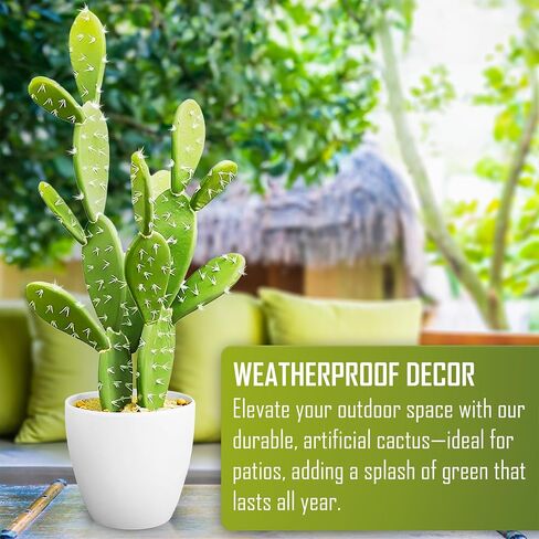 Artificial Fake Cactus Plant - 27 Inch Large Faux Cactus Plant for Indoor - Tall Artificial Cactus Plant for Home Decor - Large Fake Desert Plants, Green, SAC60 in Saudi Arabia