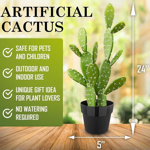 Artificial Fake Cactus Plant - 27 Inch Large Faux Cactus Plant for Indoor - Tall Artificial Cactus Plant for Home Decor - Large Fake Desert Plants, Green, SAC60 in Saudi Arabia