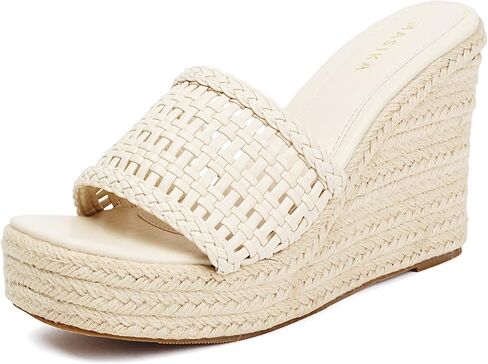 MASIKA women's sandals, comfortable wedge-shaped platform shoes, woven surface high heels, summer beach slippers. in Kuwait