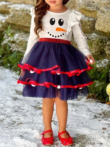 Girls Holiday Christmas Tutu Dress Santa Princess Long Sleeve Tiered Tulle Dress for Xmas Party 2-10 Years (Christmas Tree, 8 Years) in Saudi Arabia