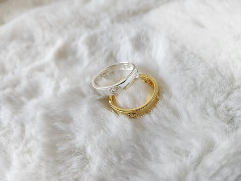 L&M Eye Band Ring-18K Gold & Silver Plented 925 Sterling Silver Ring للنساء-مجوهرات الأزياء الكريستالية القابلة للتكديس-عبوة جاهزة للهدية in Kuwait