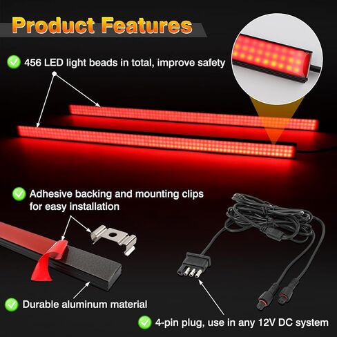 15 Inch LED Trailer Tail Brake Light Strips, 2 Pcs Universal Red Turn Signal Running Lights Bar, DC 12V Aluminum Brake Tail Light for Trailer Truck Camper Minivans Pickup RV in Kuwait