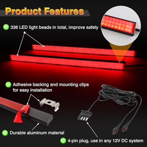 15 بوصة LED مقطورة مقطورة شرائط ضوء الفرامل ، 2 PCS Universal Red Turn Signal Lights Bar ، DC 12V Aluminium Brake Tail Light for Trainer Truck Camper Minivans Pickup RV in Kuwait