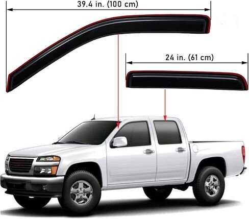 Lightronic WV94133 Outside Mount Side Window Deflectors Visors Vent Rain Guards, Dark Smoke, 4-Pieces Set, Fits 2004-2012 Chevrolet Colorado & GMC Canyon, Crew Cab in Saudi Arabia