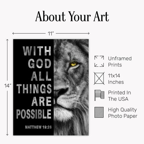Christian Art for Men - Bible Scripture Wall Decor, Masculine Decor, Motivation Posters 8x10, With God All Things Are Possible Wall Decor, Living room Decor for men, Men Room Decor, Manly Mens Art in Saudi Arabia