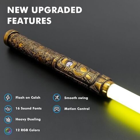 Lightsaber Dueling Light Saber with 12 RGB Colors 16 Sound Fonts Smooth Swing Motion Control Force FX Lightsabers Cosplay Props(1 Pack, Gold) in Saudi Arabia