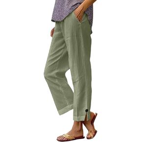 Linen Pants for Seniors Clothing 2025 Summer Fashion High Waisted Straight Leg Women's Trouses Crop Cotton Linen Pant in Saudi Arabia