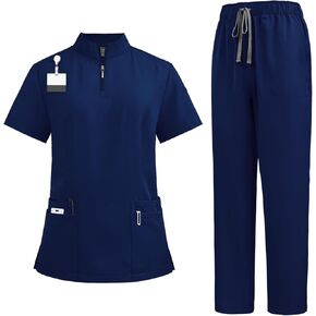niaahinn Scrub for Women Set- Collar Neck Scrub Top & Yogga Waistband Cargo Pants 4-Way Stretch Scrub Set, Small, Black in Saudi Arabia