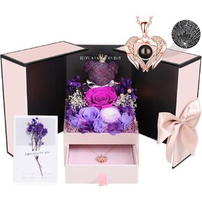 Birthady Gifts for Women Preserved Roses with Heart Necklace Fresh Flowers for delivery Prime Forever Flowers Box for Women Birthady Gifts for Mom Grandma Wife Her from Daughter in Saudi Arabia
