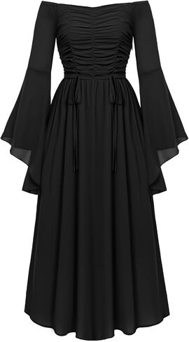 Scarlet Darkness Women 2024 Renaissance Chiffon Dress Medieval Costume Ruched Cottagecore Dress in Saudi Arabia