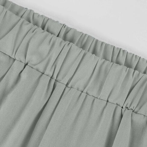 Cropped Linen Pants Women Summer Elastic Waist Straight Leg Plus Size Crop Pants Casual Beach Trousers with Pockets in Saudi Arabia