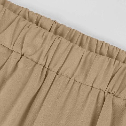 Cropped Linen Pants Women Summer Elastic Waist Straight Leg Plus Size Crop Pants Casual Beach Trousers with Pockets in Saudi Arabia