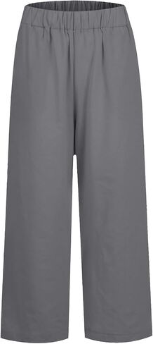 Cropped Linen Pants Women Summer Elastic Waist Straight Leg Plus Size Crop Pants Casual Beach Trousers with Pockets in Saudi Arabia