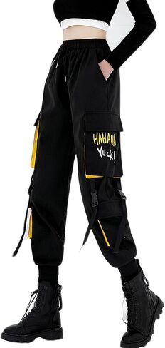 MEINVQIAOTI Hip hop Street Dance Streamer high Waisted Cargo Pants Alphabet Pattern Functional Jogger techwear Pants Women in Kuwait