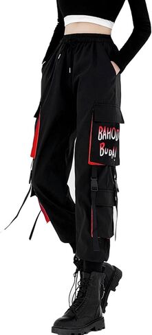 MEINVQIAOTI Hip hop Street Dance Streamer high Waisted Cargo Pants Alphabet Pattern Functional Jogger techwear Pants Women in Kuwait