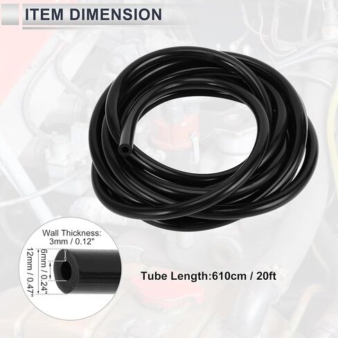 1 Pcs Universal Silicone Vacuum Tubing Hose High Temperature 20FT 3/8" 10mm ID 3mm Thickness Automotive Vacuum Line 130PSI Max Pressure Black Silicone in Saudi Arabia
