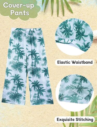 Happy Cherry Girl's 4pcs swimsuits طباعة الاستوائية الرسن البيكيني مجموعة البسعة مع كيمونو وتستر على ملابس البوهو بوهو in Saudi Arabia