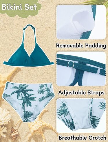 Happy Cherry Girl's 4pcs swimsuits طباعة الاستوائية الرسن البيكيني مجموعة البسعة مع كيمونو وتستر على ملابس البوهو بوهو in Saudi Arabia