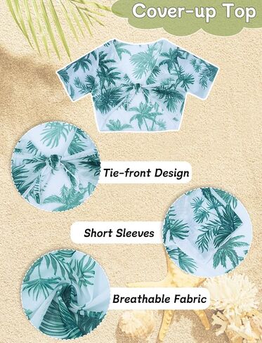 Happy Cherry Girl's 4pcs swimsuits طباعة الاستوائية الرسن البيكيني مجموعة البسعة مع كيمونو وتستر على ملابس البوهو بوهو in Saudi Arabia