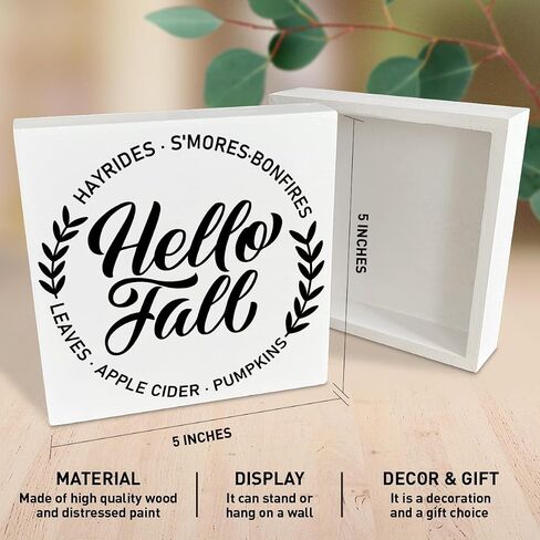 Fall Decor Wooden Box Sign, Fall Truck Pumpkin Buffalo Plaid Maple Table Decor Thanksgiving Harvest Autumn Decoration Home Office Room Kitchen Fall Sign Decor, Hello Fall in Kuwait