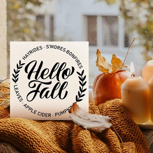 Fall Decor Wooden Box Sign, Fall Truck Pumpkin Buffalo Plaid Maple Table Decor Thanksgiving Harvest Autumn Decoration Home Office Room Kitchen Fall Sign Decor, Hello Fall in Kuwait