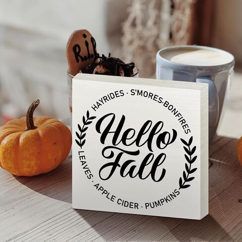 Fall Decor Wooden Box Sign, Fall Truck Pumpkin Buffalo Plaid Maple Table Decor Thanksgiving Harvest Autumn Decoration Home Office Room Kitchen Fall Sign Decor, Hello Fall in Kuwait