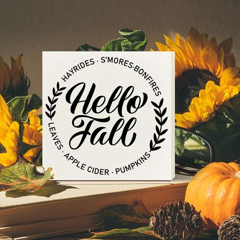Fall Decor Wooden Box Sign, Fall Truck Pumpkin Buffalo Plaid Maple Table Decor Thanksgiving Harvest Autumn Decoration Home Office Room Kitchen Fall Sign Decor, Hello Fall in Kuwait