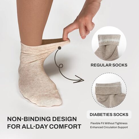 Women's Diabetic Socks – 6 Pairs, Non-Binding, Soft Cotton, Comfort Fit, Breathable & Trendy, Made in Korea, Size 5-9 in Saudi Arabia