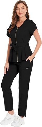 niaahinn Scrub Set for Women Medical Uniform Scrub Top & Pants with Zipper Drawstring Pants Nursing Dental Workwear in Saudi Arabia