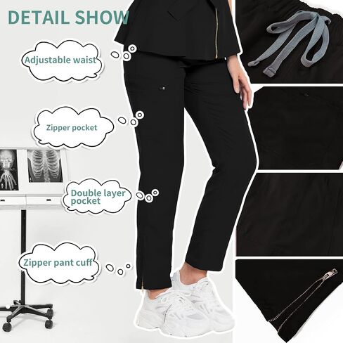niaahinn Scrub Set for Women Medical Uniform Scrub Top & Pants with Zipper Drawstring Pants Nursing Dental Workwear in Saudi Arabia