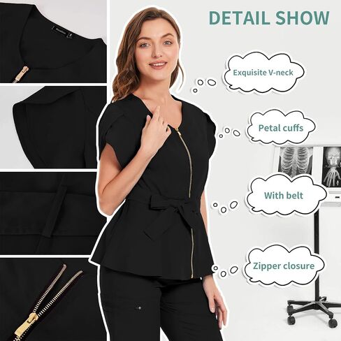 niaahinn Scrub Set for Women Medical Uniform Scrub Top & Pants with Zipper Drawstring Pants Nursing Dental Workwear in Saudi Arabia