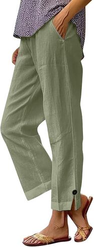 Linen Pants for Seniors Clothing 2025 Summer Fashion High Waisted Straight Leg Women's Trouses Crop Cotton Linen Pant in Saudi Arabia